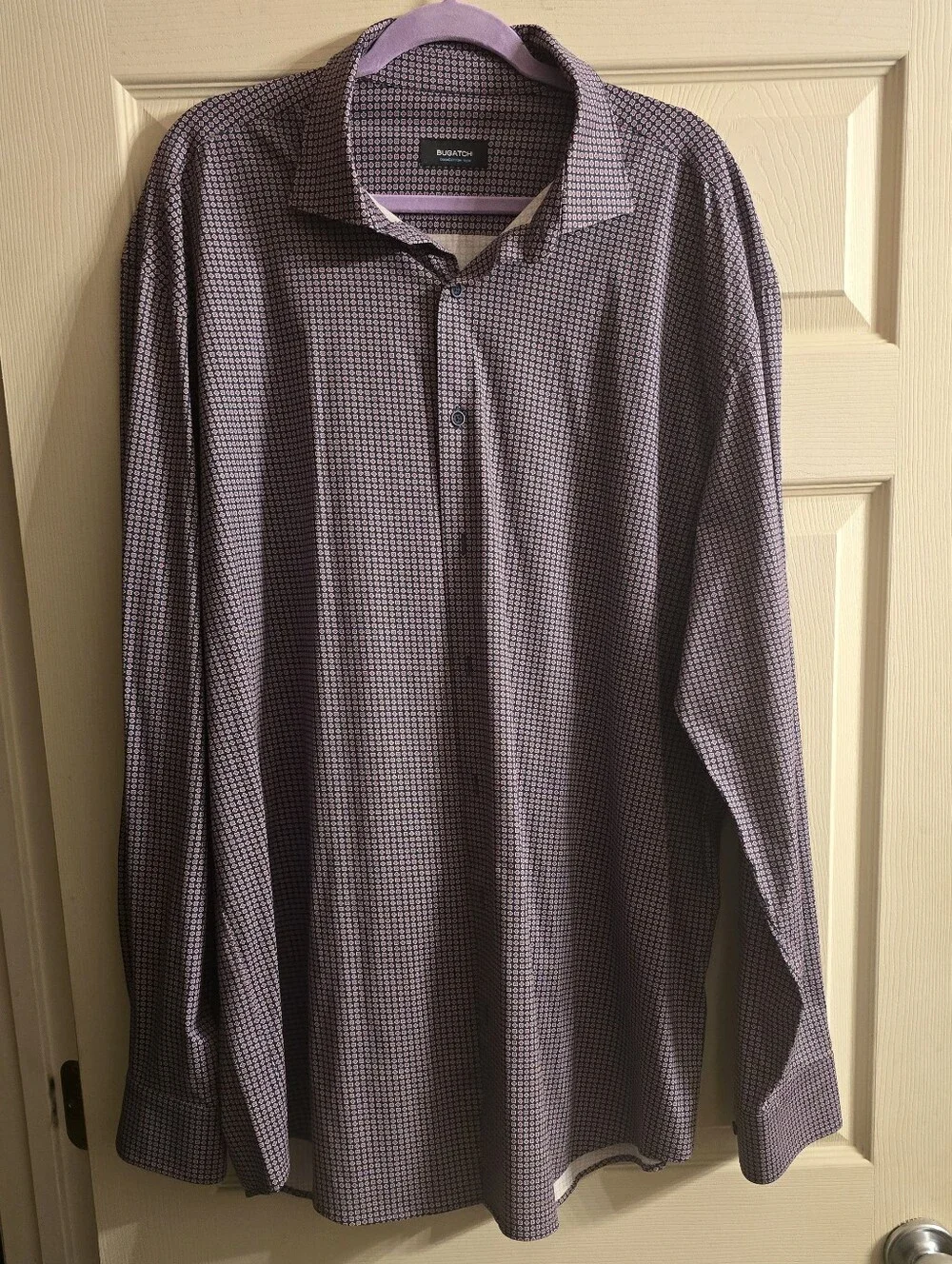 Bugatchi Men's Purple Micro-Check Dress Shirt